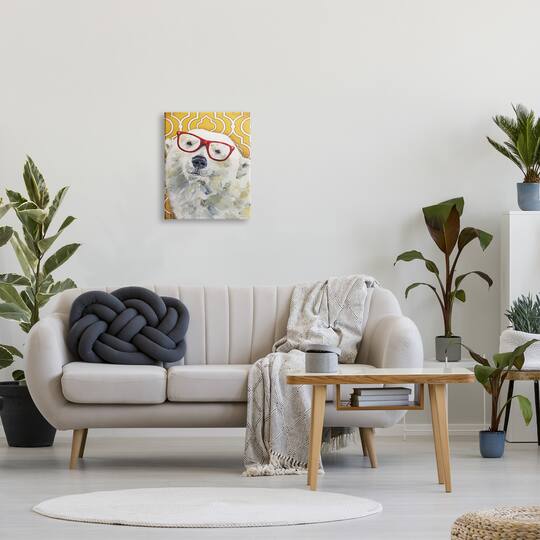 Stupell Industries Polar Bear Red Glasses Bold Yellow Geometric Pattern Canvas Wall Art